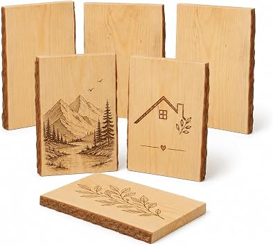 6 Pack 7 x 11 Inch Live Edge Wood Slab for Crafts, Natural Wood Planks for Crafting, Unfinished Rectangle for Crafts Wood Burning Home Decor & Rustic Weddings