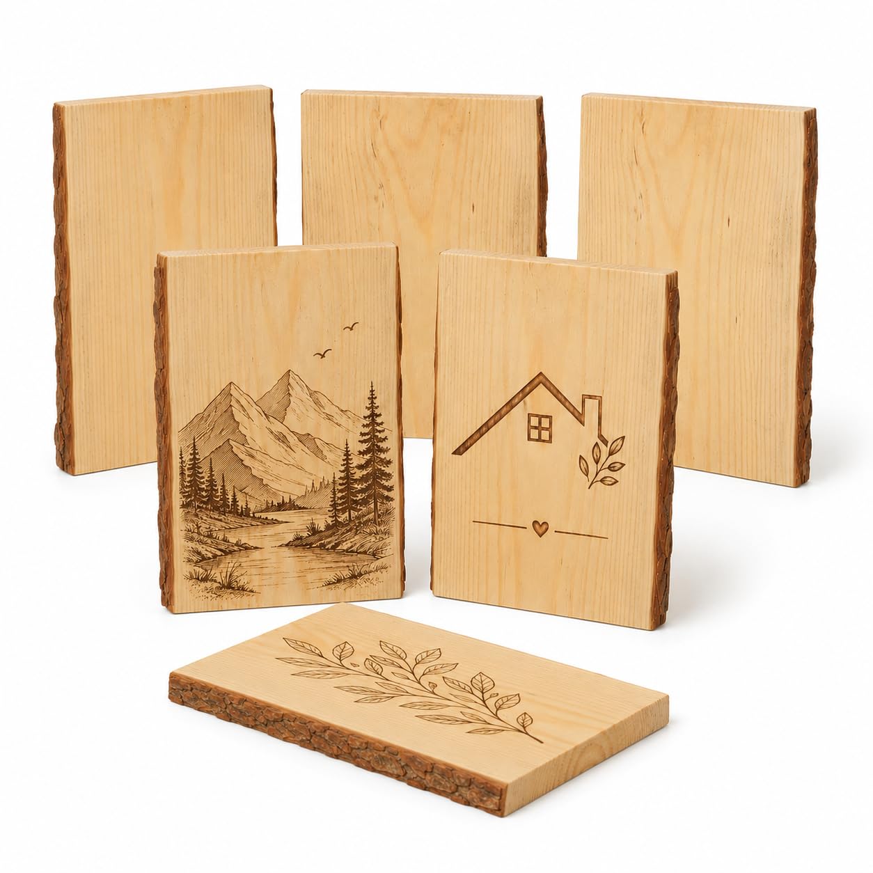 Paquete de 6 tablones rectangulares de madera, 7-9 pulgadas de ancho x 11 pulgadas de largo, madera artesanal con losa de madera de borde vivo, tablón de pino rústico para decoración del hogar,