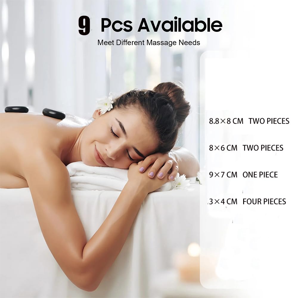 NEWFUM Pierre Chaude Massage,9 Pierres de Massage Chaudes, déales pour le Spa, la Massothérapie et la Relaxation (9PCS)