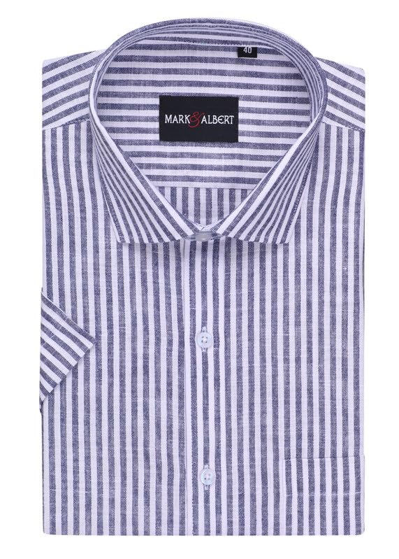 Image of MARK & ALBERT Men's Half Sleeve Cotton Linen Striped Shirt