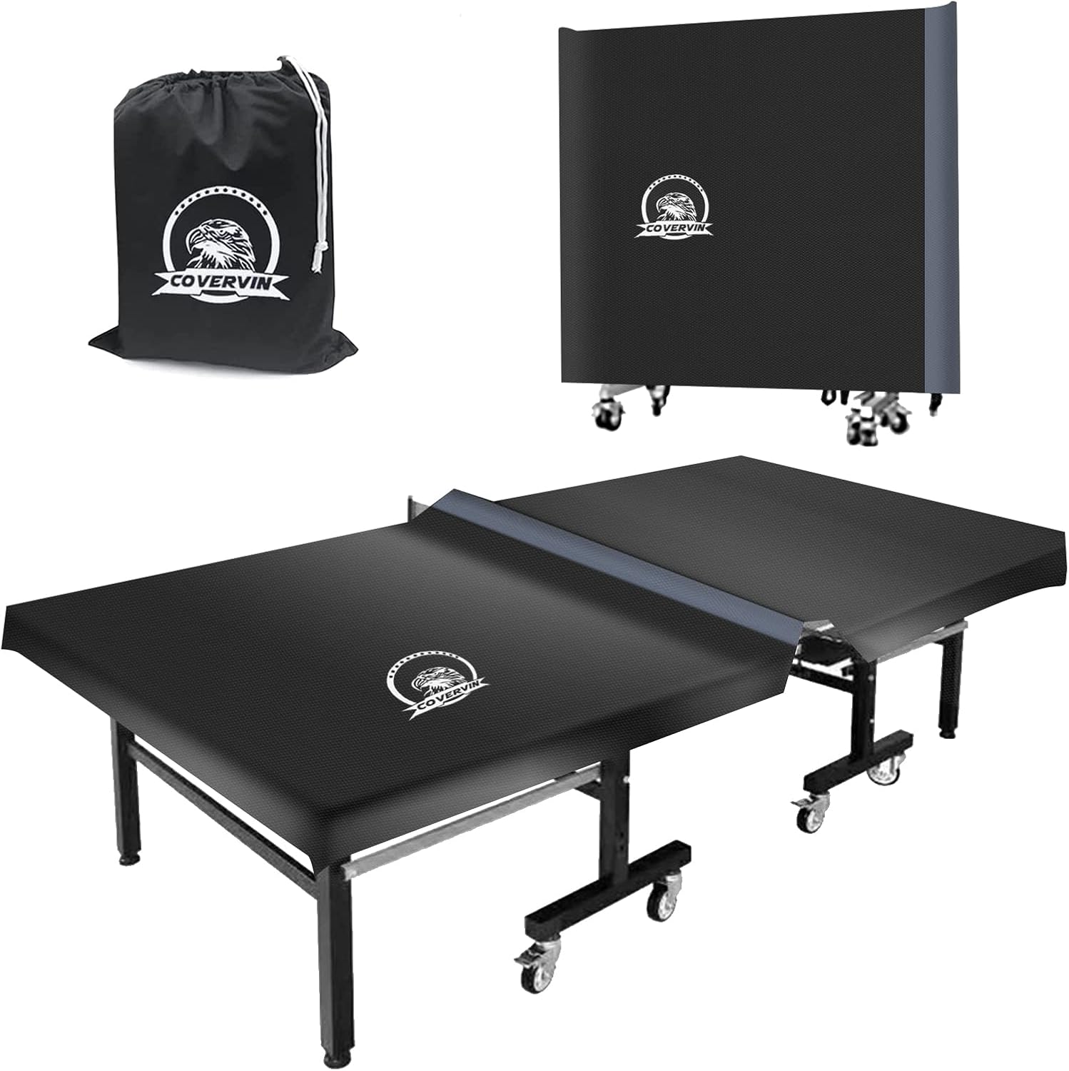 COVERVIN Ping Pong Table Cover,Table Tennis Cover Fits Both Folding Tables & Flat Tables All Weather Waterproof Dustproof UV Protection (Black and Grey)
