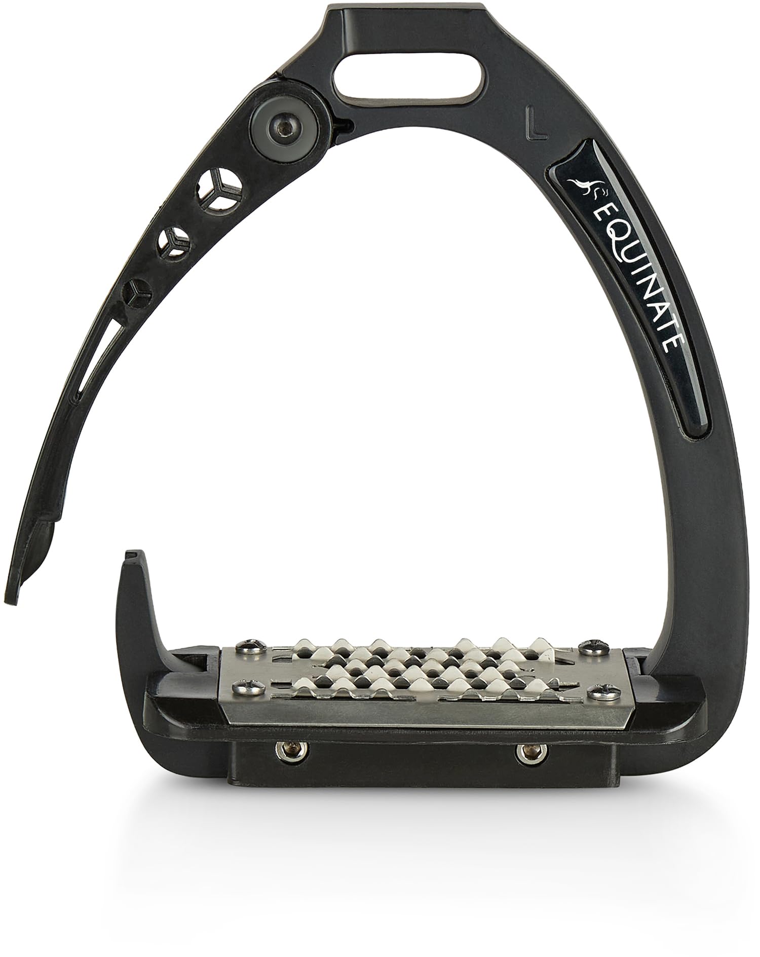 Equinate Velocity - Estribos de seguridad (12 cm, aluminio, ligeros, con brazo de seguridad y superficie antideslizante de acero inoxidable, para adultos y niños, 2 unidades)
