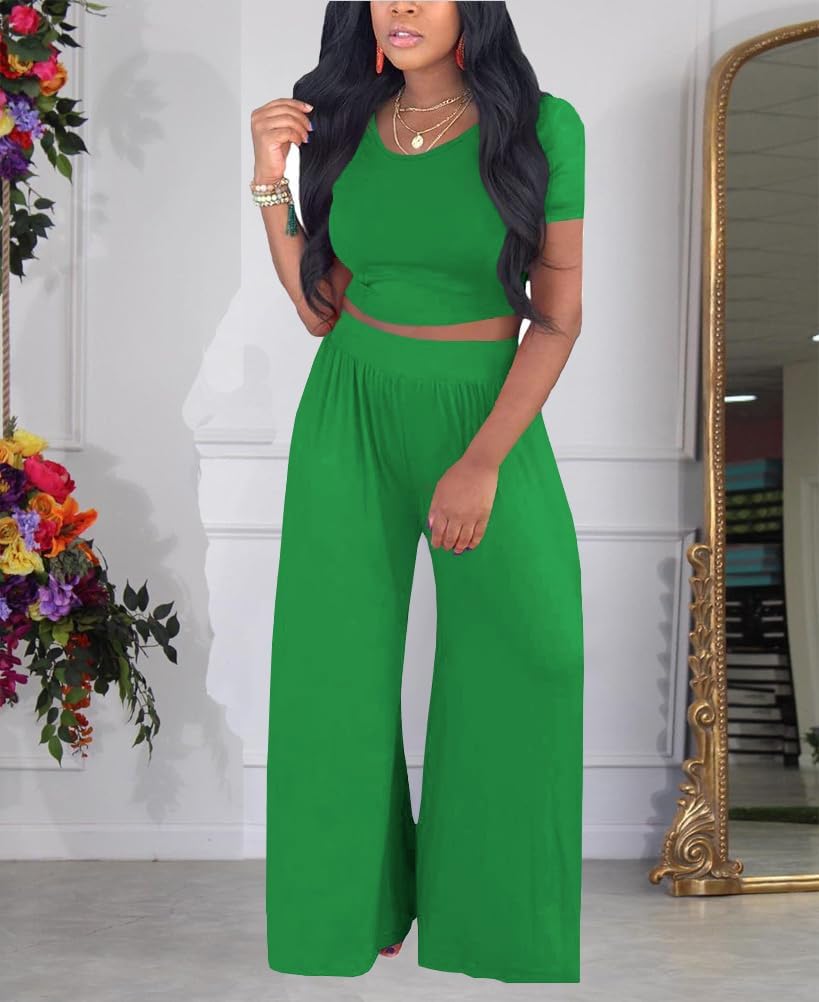 HBQ Two Piece Outfits For Women Casual Sweat Suits Backless Short Sleeve Crop Tops Wide Leg Pants Lounge Sets Tracksuit - Image 2