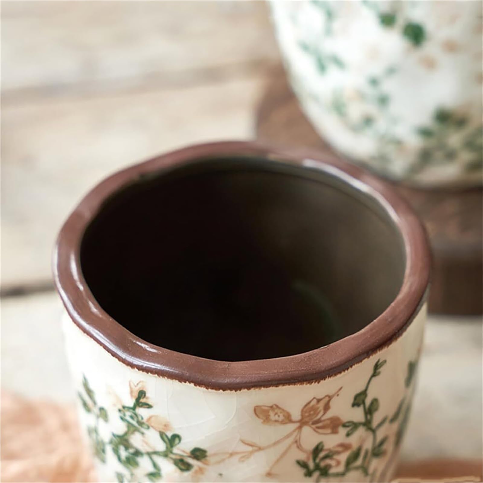 Doniczki na rośliny w stylu vintage, ceramiczne donice do roślin pokojowych i sukulentów, popękane, glazurowane, zielone wiosna dekoracja (M)