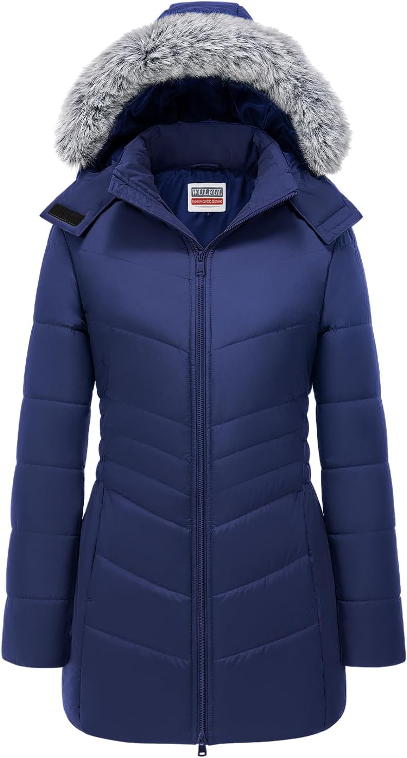 WULFUL Women's Winter Coats Long Warm Thicken Puffer Jackets Outwear With Removable Fur Hood