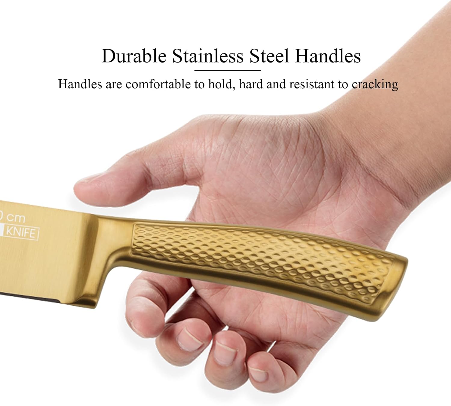 Gold Kitchen Knife Set,8-Piece Titanium Coated Dishwasher Safe Gold Knife Block Sets,Wooden Block with Built-In Sharpener Chef Knife Set - Image 3