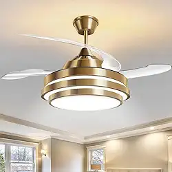 Ventilador de Teto Wulnar, com Controle Remoto, Pás Retráteis, LED Regulável, 20 Polegadas, Dourado