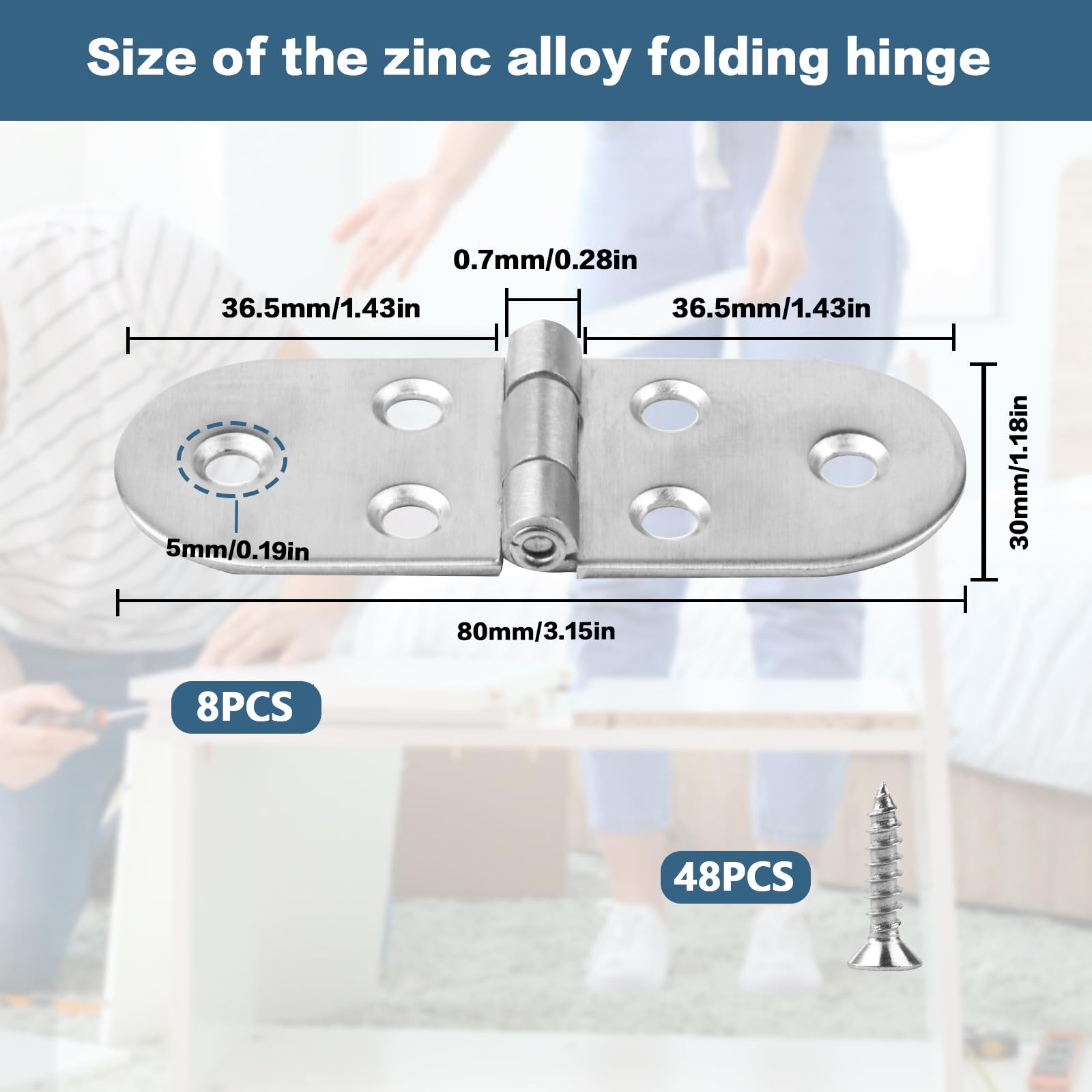 8 Pcs Folding Flip Top Hinges, Counter Flap Hinges for Wood 180 Degree Door Round Edge - Image 2