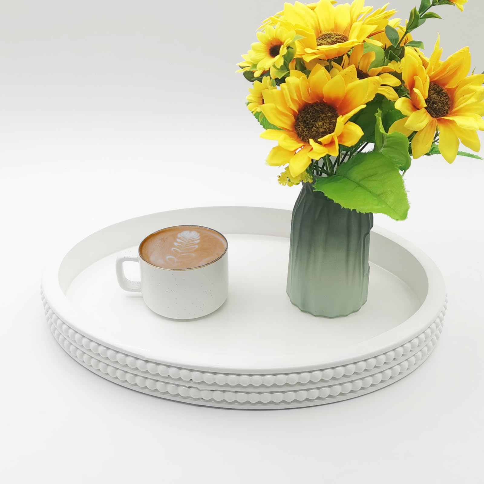 Carah & Cossh Oval Wooden Tray, Modern Decorative Tray 16''x12'', Oval Farmhouse Rustic Serving Tray, Table Centre Tray, Perfect for Storage and Display (White)