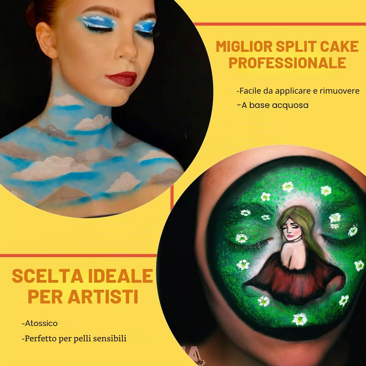 Bowitzki Set di 21 colori Split Cake Face Paint Kit Professional Face Painting Kit Kids Adults 10g One Stroke Stencil Brush Practice Board Guide Book Non Toxic Rainbow Body Makeup Halloween Christmas