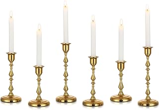 Brass Candlestick Holders Vintage: Gold Taper Candle Holder Metal Candle Sticks Holder Antique Decoration for Dinning Table Mantel Wedding Centerpieces Christmas Party Set of 6
