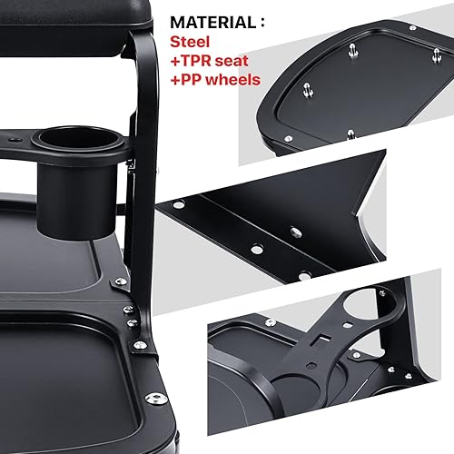 Miniatura 3 de DNA Motoring TOOLS-00196 - Taburete rodante para garajetienda, 5 rodillos, asiento resistente con toallero para herramientas, capacidad de 300 libras