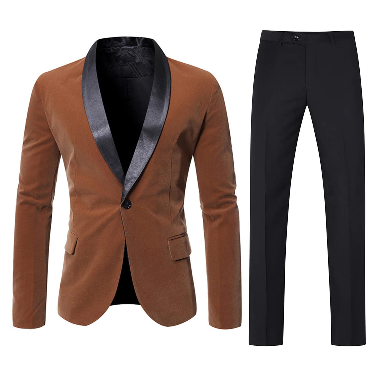 Uomo Vestito di Velluto Un Pulsante Giacca Pantaloni Partito Formale Scialle Risvolto Smoking