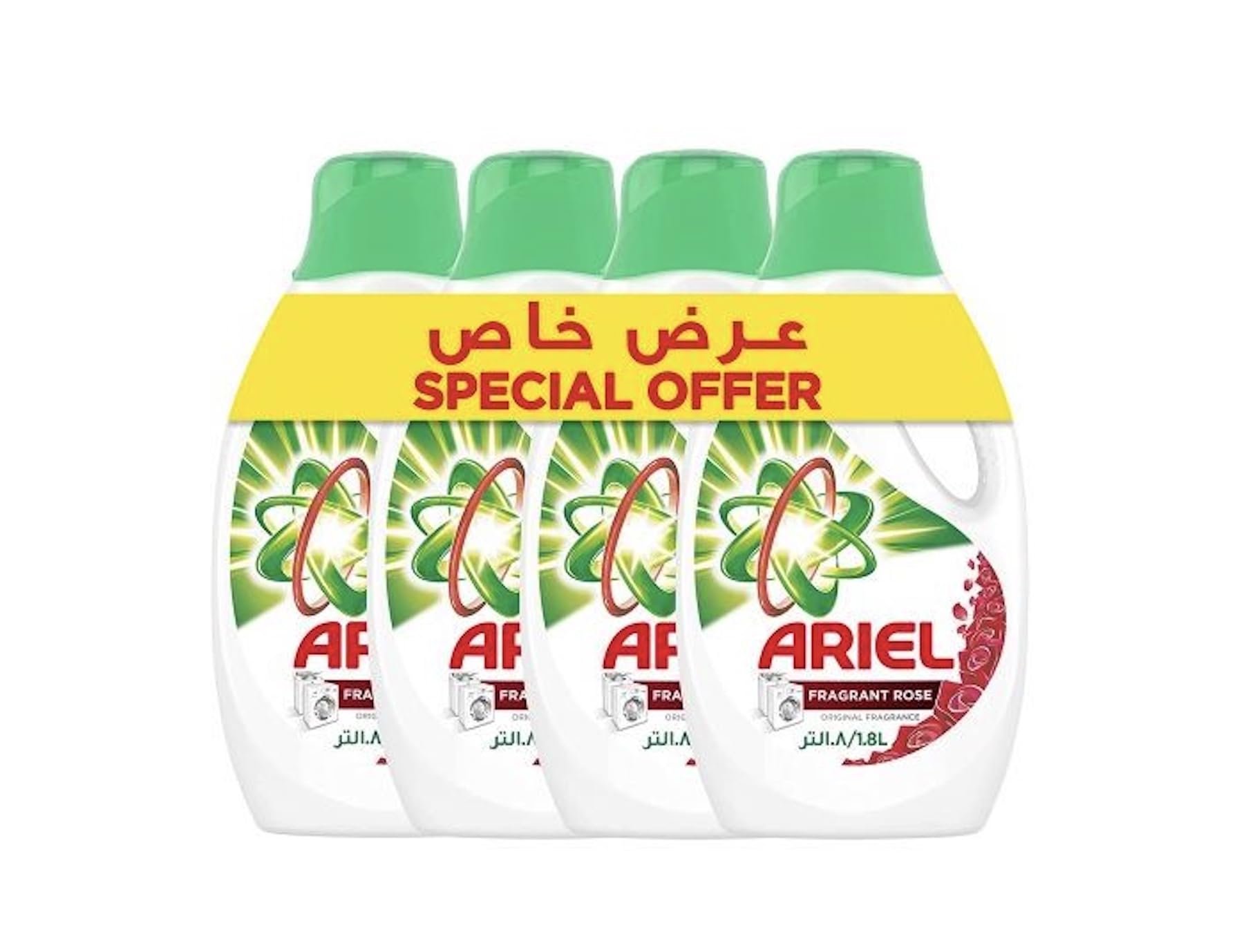 Ariel Automatic Power Gel Laundry Detergent, Fragrant Rose Scent, 4 X 1.8L Case Pack