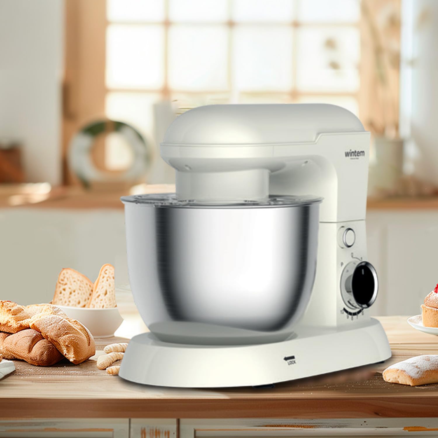 Wintem - Planetaria Silenziosa Multifunzione 1500W con Ricettario e Accessori Inclusi, Ideale per Impasti Dolci e Salati, Mixer con 10 Velocità e Funzione Pulse, Ciotola Acciaio 5L