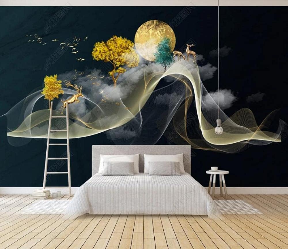 Wallpaper Photo Wallpaper 3D Effect Golden Tree Moon Abstract Landscape