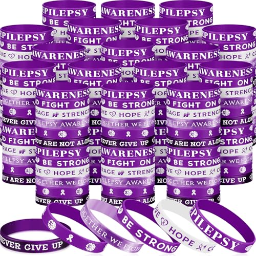 Image of Landical 300 Pcs epilepsy awareness Silicone Bracelets Purple Ribbon Motivational Rubber Wristbands Colored epilepsy awareness wristbands For Event Support Charity Supplies Favor