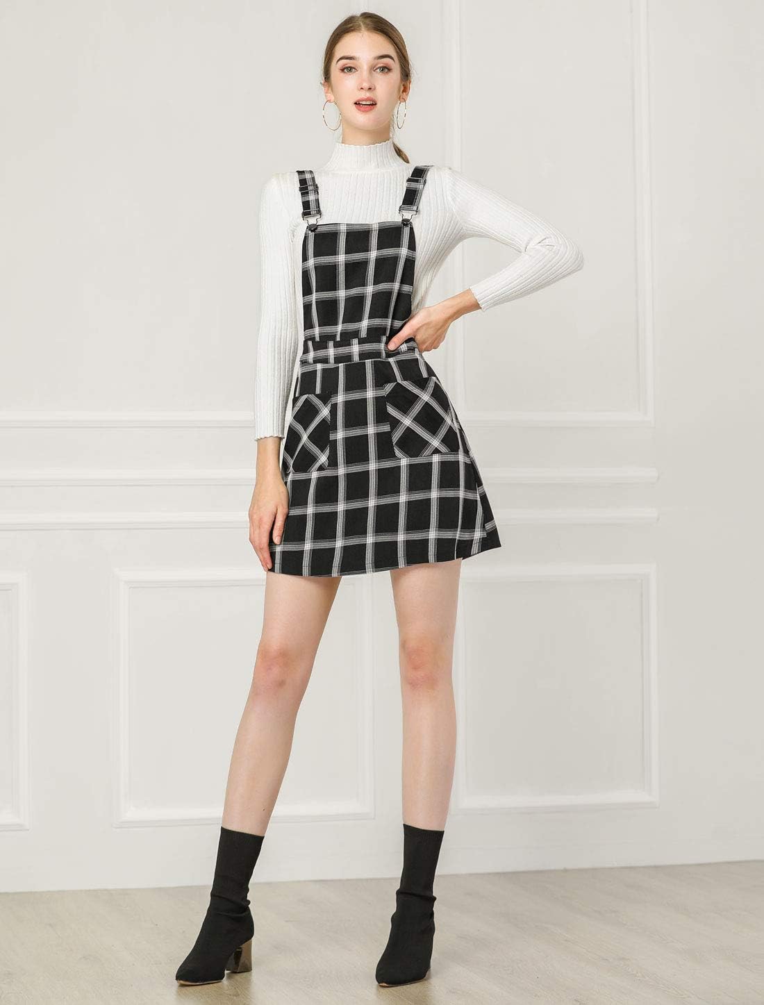 Allegra K Women's Plaid Overall Dress Suspender Short Pinafore Dress image 3