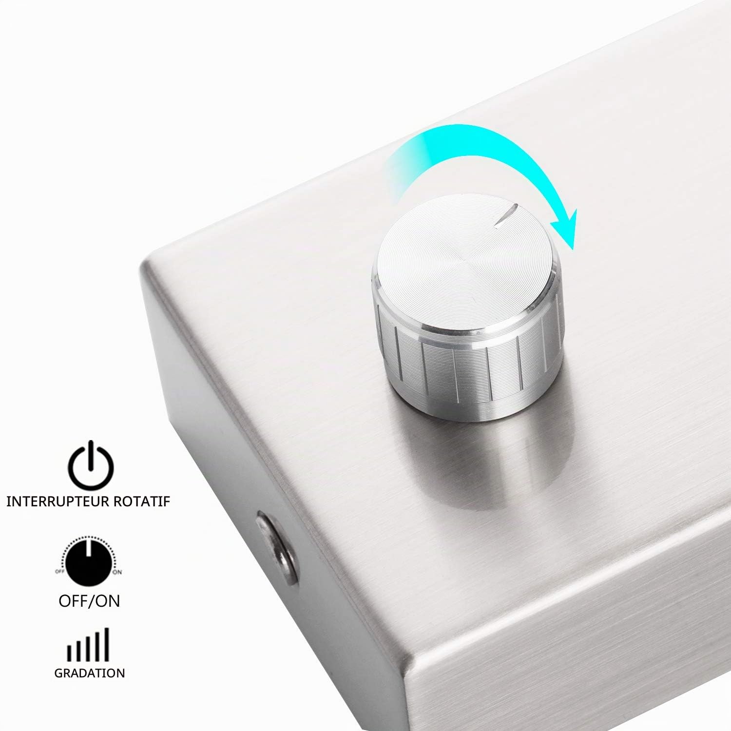 Meanyee Lampe de lecture murale Tête de lit Lampe de chevet avec interrupteur rotatif/Bras réglable/Intégré/Nickel brossé / 3000K 4.5W led (installation en surface)