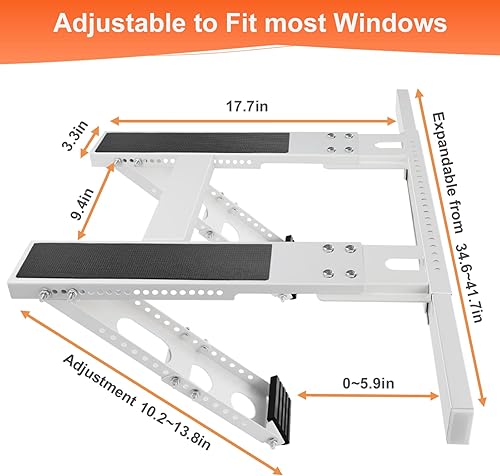 Miniatura 6 de Soporte de CA para ventana sin taladro, soporte ajustable para ventanas de colgado simpledoble, acero recubierto de epoxi resistente que soporta 300