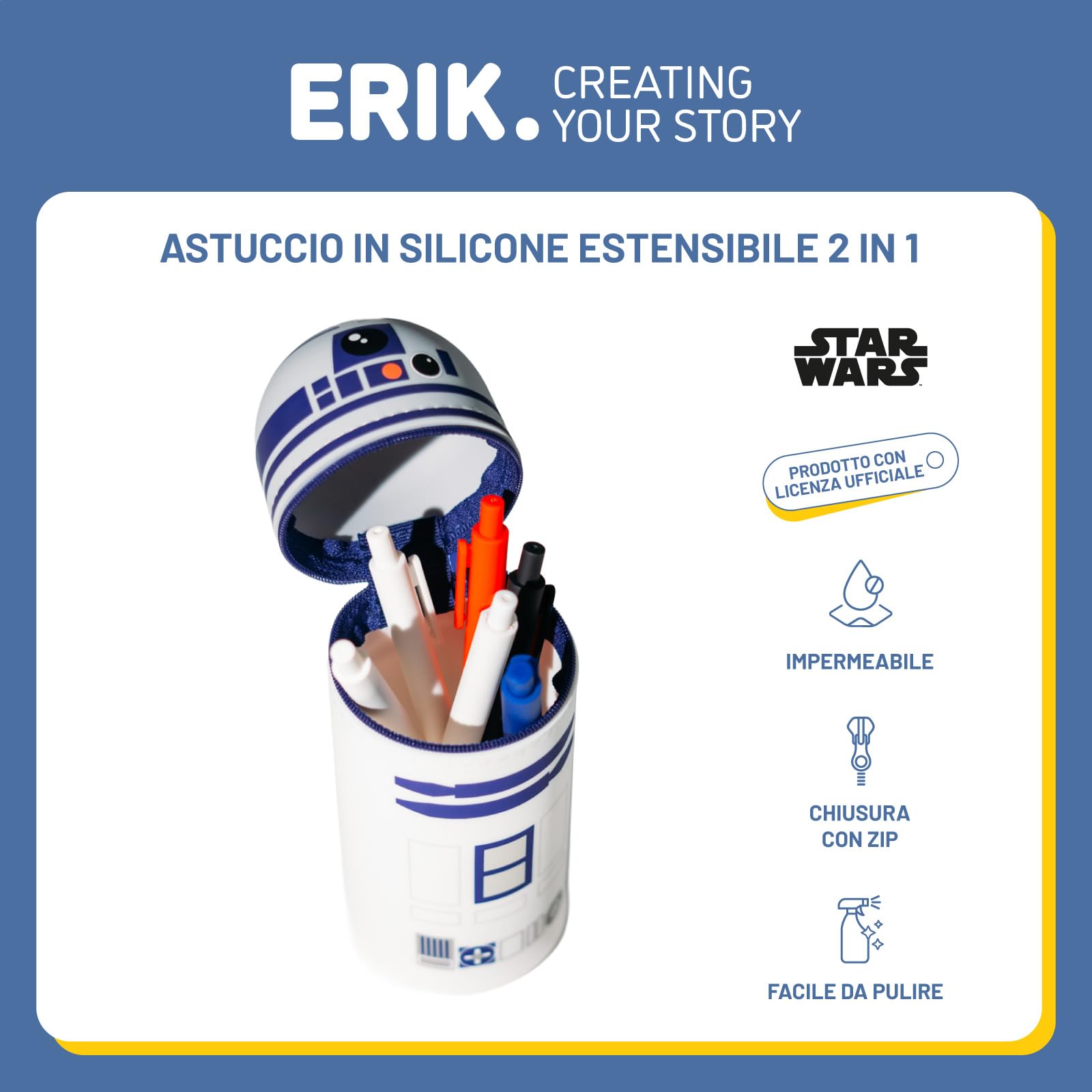 Grupo Erik Astuccio Star Wars R2-D2 3D - Astuccio Scuola Piccolo in Morbido Silicone, Portapenne da Scrivania 2 in 1 | Back to School: Cancelleria Bambino e Bambina, Star Wars Gadget (7 x 18 cm)
