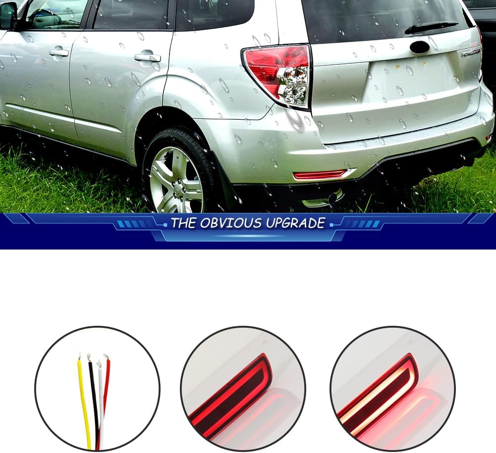 3 in 1 For 2008 2009 2010 2011 2012 2013 2014 2015 2016 2017 2018 Subaru Forester Rear Bumper Reflector Brake Lights Sequential Turn Signal Light Red Lens