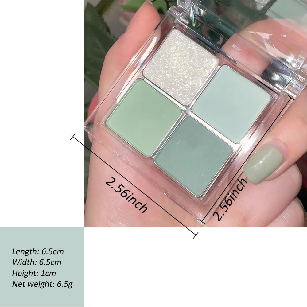 Lidschatten-Palette, matt, hellgrün, mit Glitzer, 4 Farben, wasserfest, mit Pigmenten aus Minze und Meerschaum, für Damen