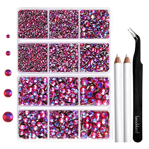Image of 6736pcs Hotfix Rhinestones Flatback,Rhinestones for Crafts Clothes Mixed 5 Sizes, Hotfix Crystals with Tweezers and Wax Pencil Kit, SS6-SS30,Siam AB