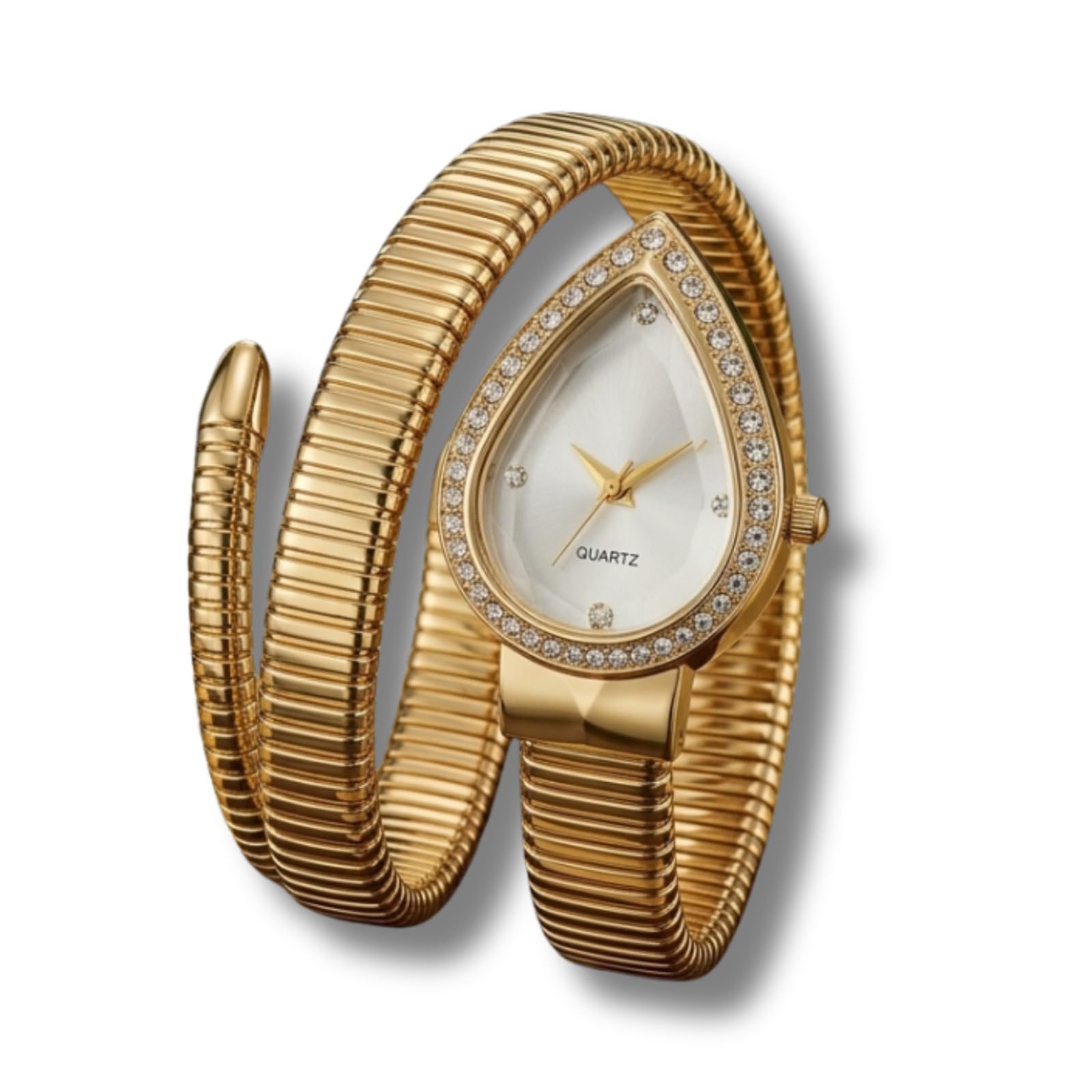 Women's Teardrop Dial Bracelet Watch | Elegant Coil Wrap Bangle Wrist Watch with Crystal Studded Bezel | Quartz Analog Fashion Watch for Women & Girls | Daily Wear, Party, Office & Gift (Design 1)-image-8