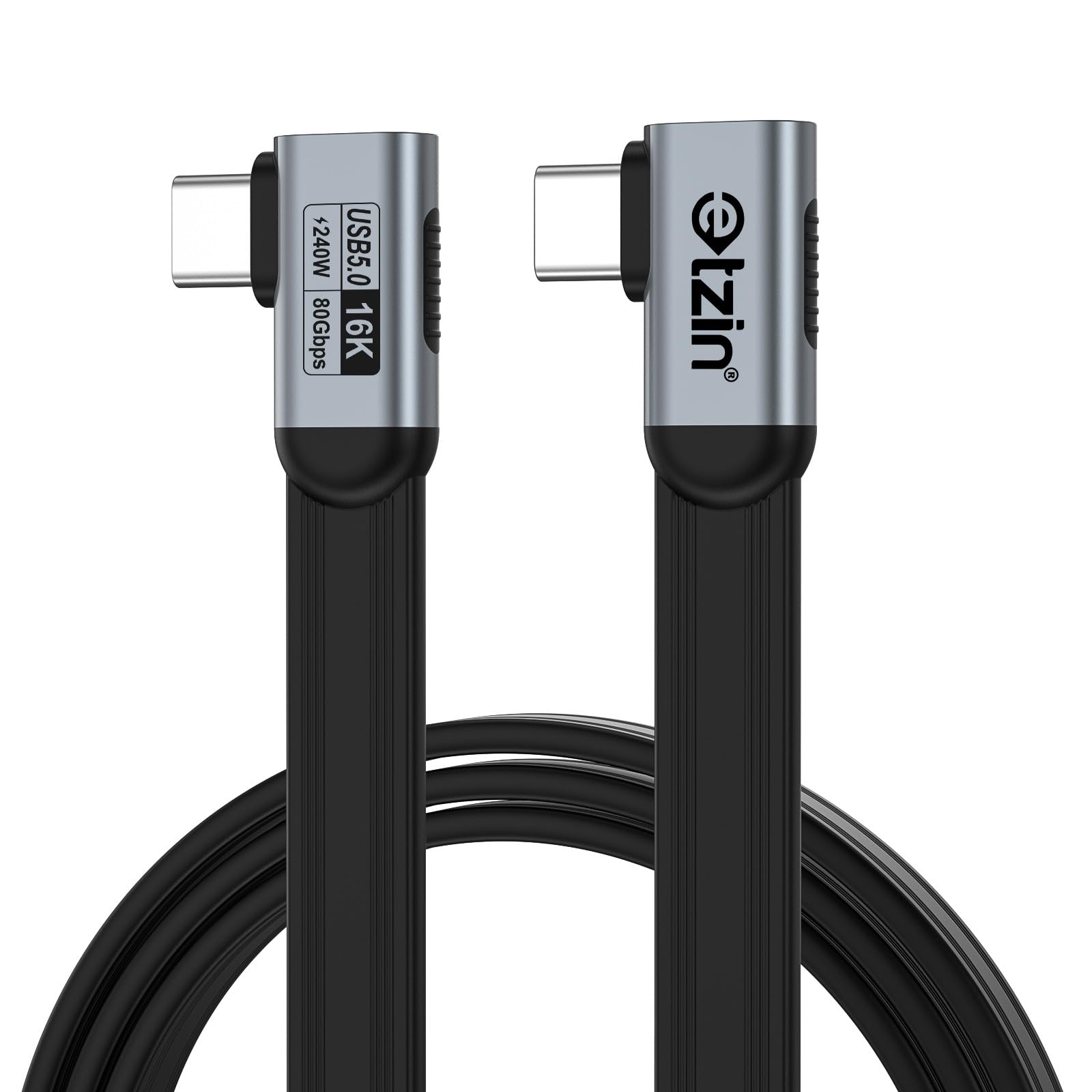 tobo usb5 80gbps usb c to usb c cable 240w right angle flat cord ssd 100cm | 80gbps ultra speed 240w pd 16k video dual right angle 90 degree flat ribbon usb c cable 100cm td-1664cc