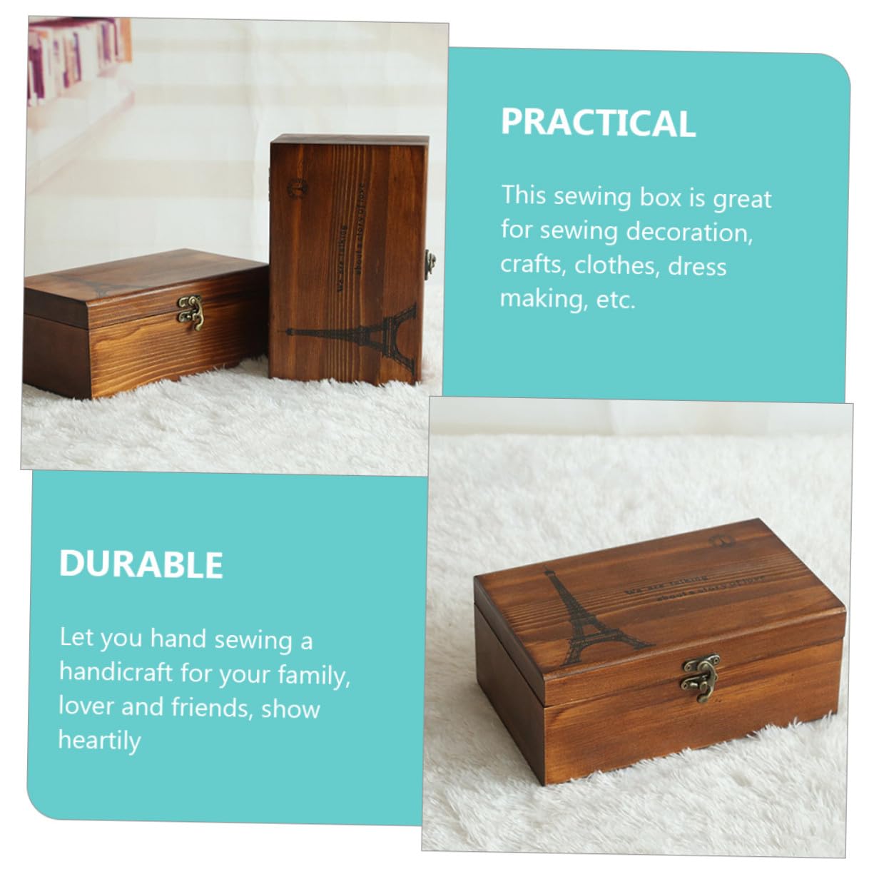 Caja de Costura de Madera para Guardar Agujas E Hilos Gran Capacidad Retro Compartimento para Tijeras y Almacenamiento Seguro para Bordado y Costura a Mano