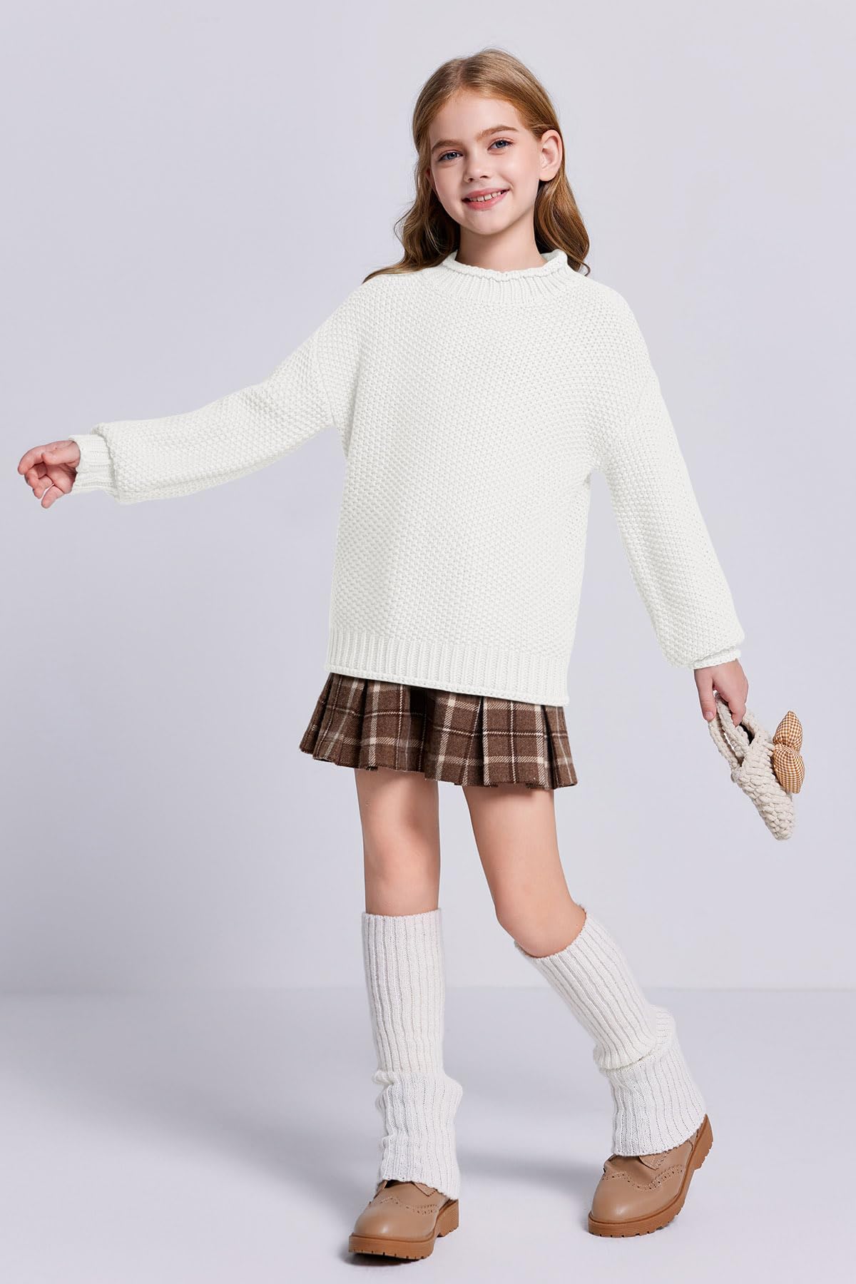Wenrine Maglione invernale da ragazza, a collo alto, a maniche lunghe, lavorato a maglia, casual, 5-14 anni