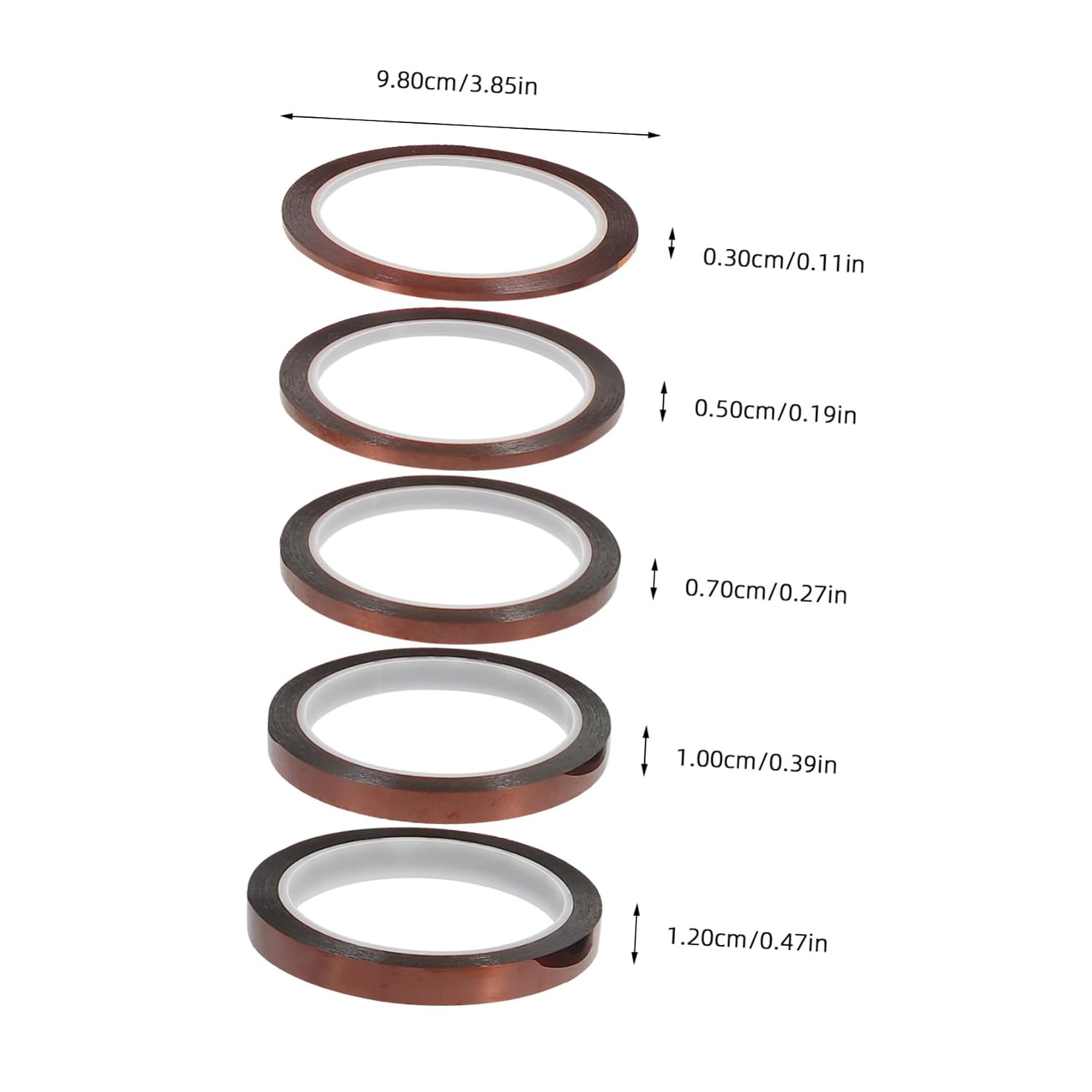 ABOOFAN 5rolls High Temperature Polyimide Tape of Strong Adhesive Tape for Soldering Insulation and Masking Thickness Widths