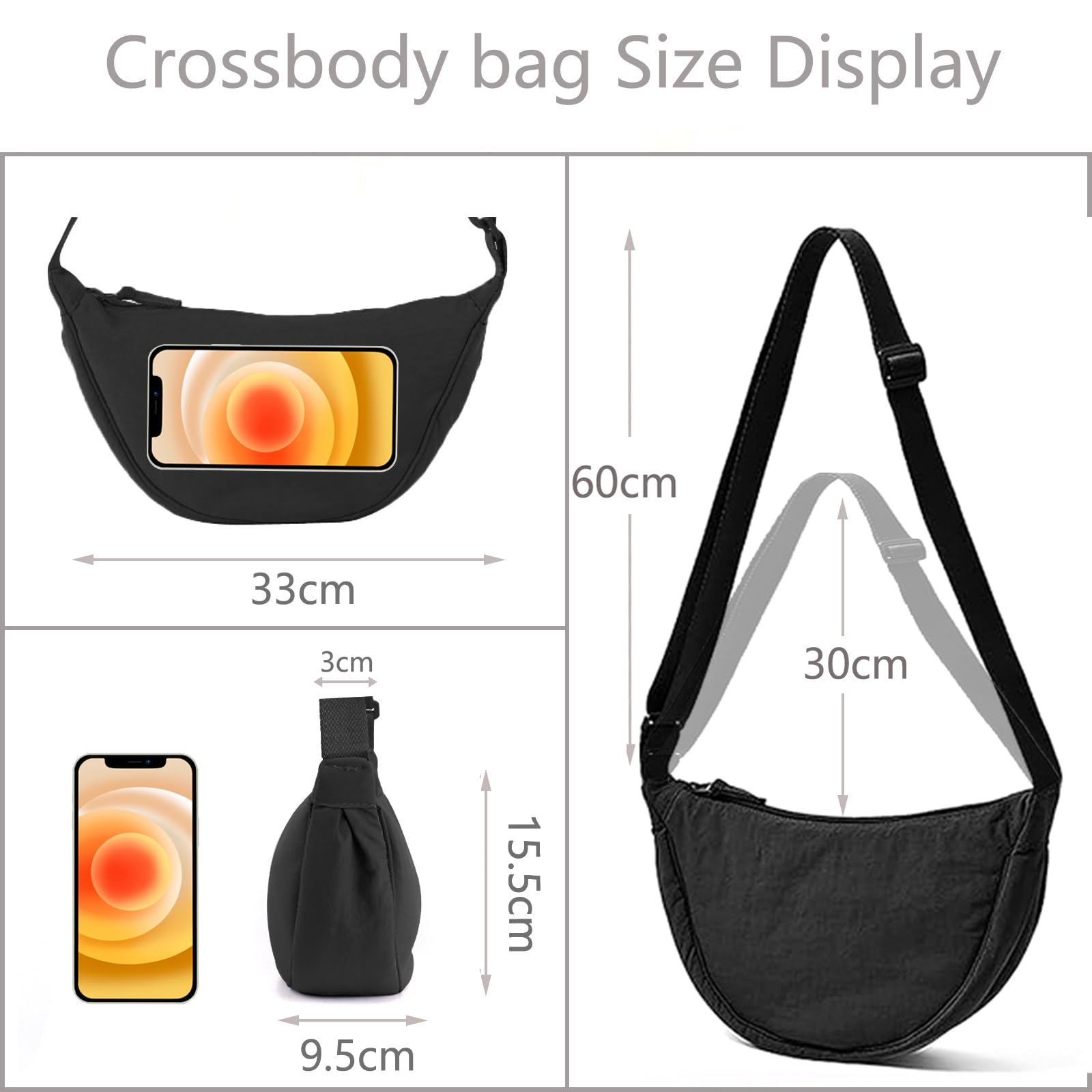 ANYWN Torba na ramię damska z półksiężycem, Hobo Casual Crossbody, jednokolorowa, przenośna, półksiężyc, torba na ramię z regulowanym paskiem na ramię