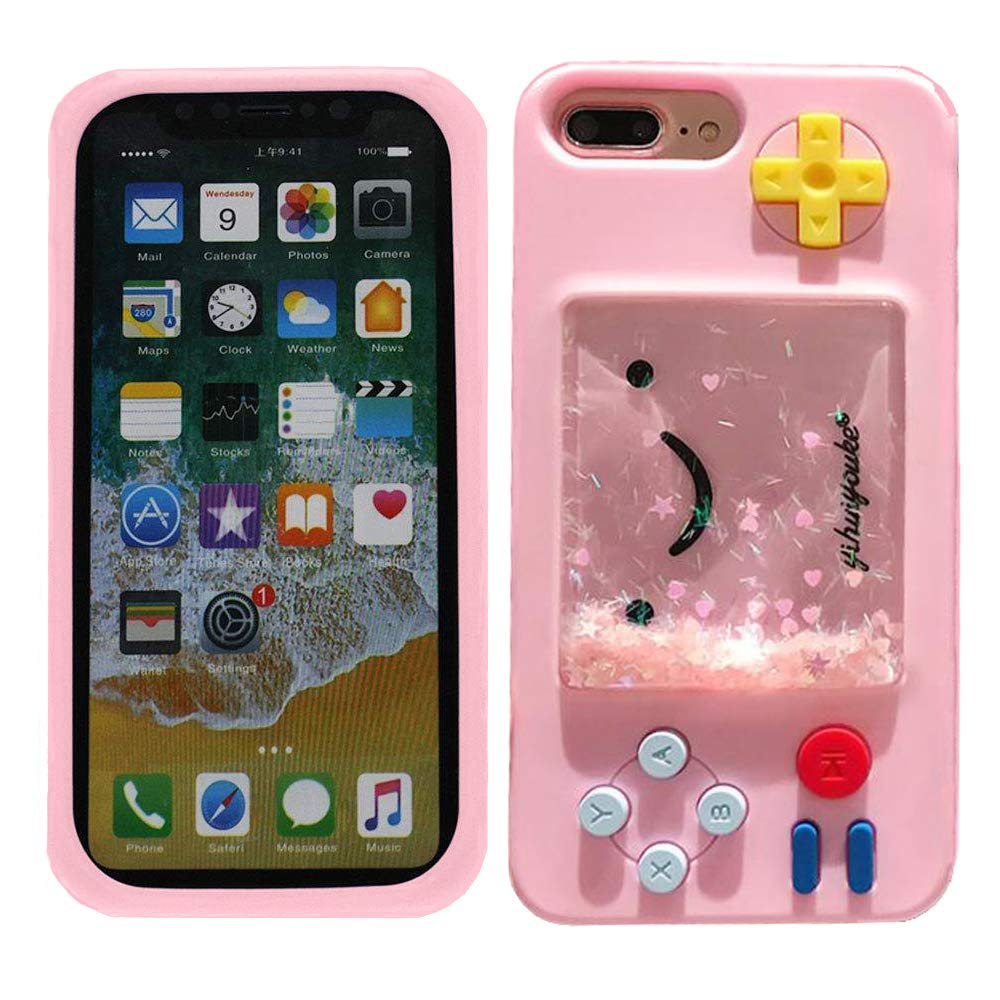 Glam Phone Case Quicksand Cartoon Game Machine Case Cover for iPhone 6 Plus 6s Plus Cute Silicone Game Console Case - Pink