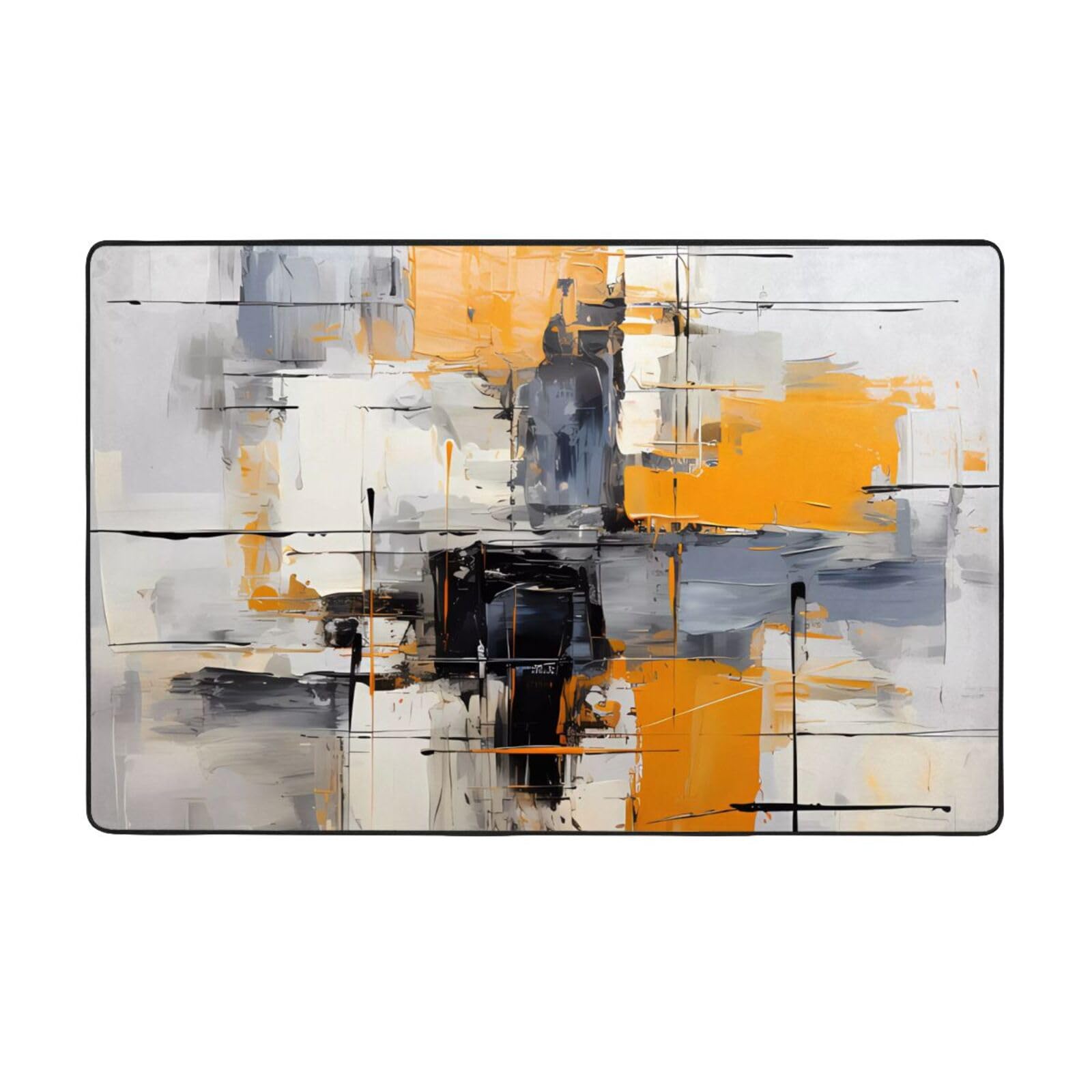 Tapis imprimé peinture abstraite gris et jaune antidérapant pour salon et bureau