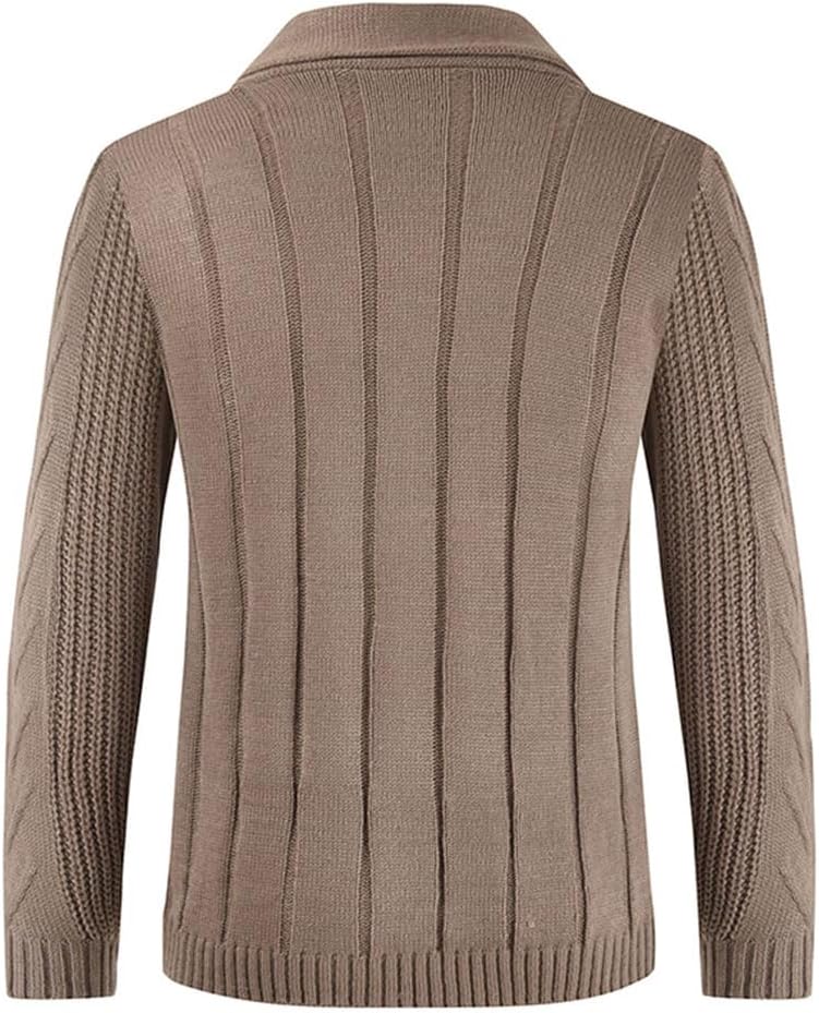 Men's Winter Thick Warm Sweater Long Sleeve Shawl Collar Single Breasted Cable Knitted Coat