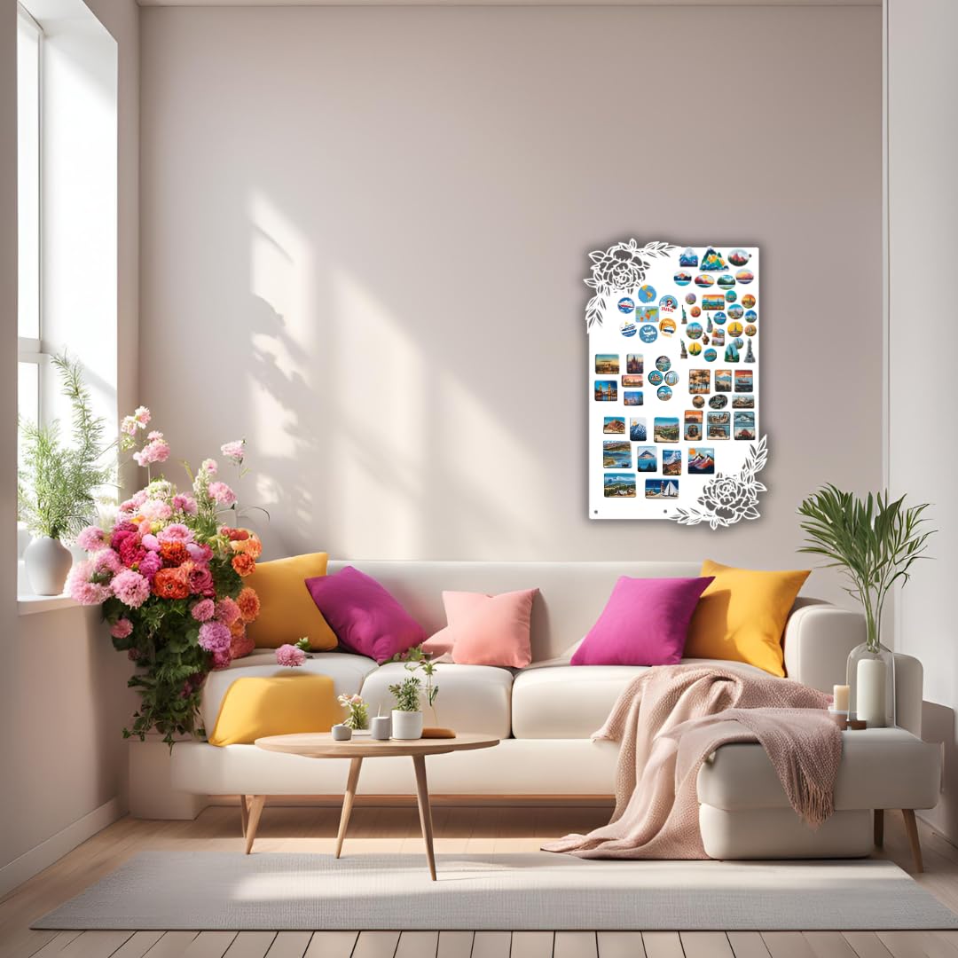 Tableau Magnétique motif fleurs Blanc 30x50 cm