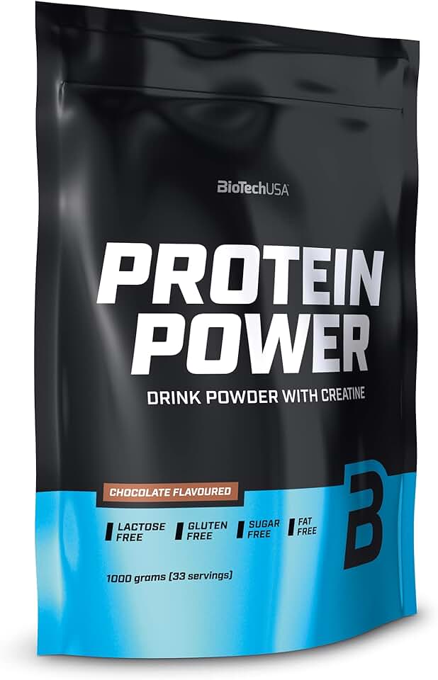 BioTechUSA Protein Power | hyperprotéiné, sans sucre, sans lactose, sans gluten | avec créatine ajoutée, 1 kg, Chocolat