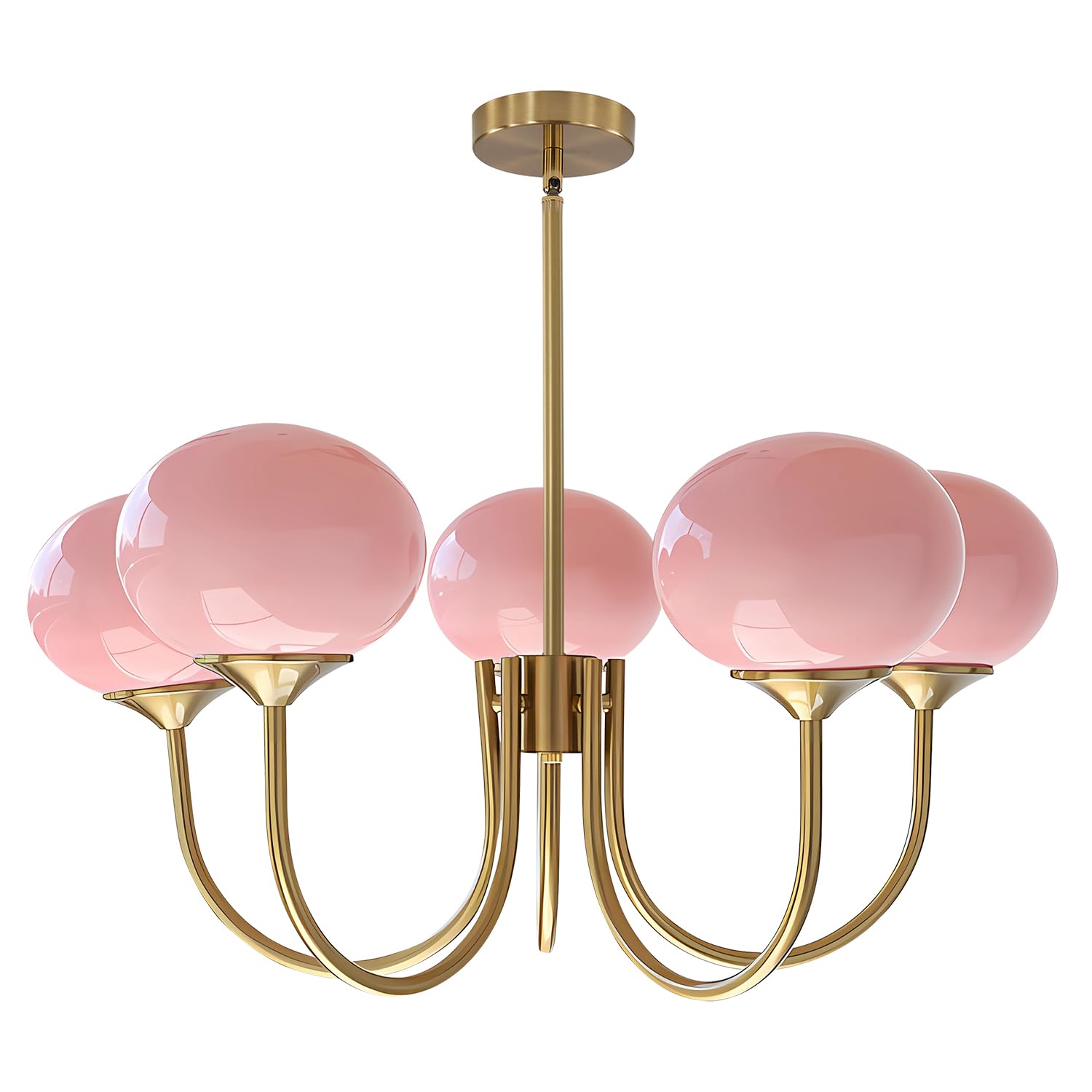 KCO Lighting 5-Light Gold Globe Sputnik Chandelier Modern Pink Bubble Chandelier for Dining Living Room Girls Kids Bedroom