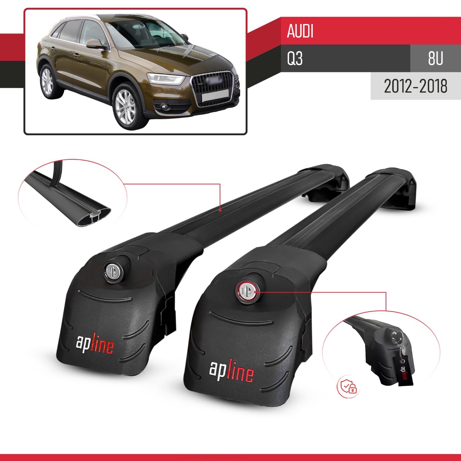 Kompatybilny z Audi Q3 (8U) 2012-2018 Aluminiowy bagażnik dachowy – 2 poprzeczki, czarne