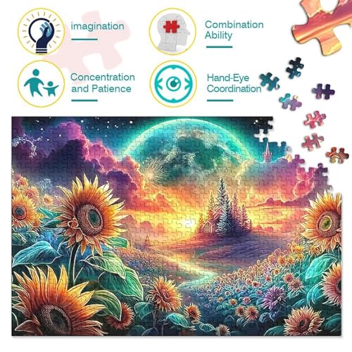 Rompecabezas de 1000 piezas Fantasía de Girasoles para adultos con diseño de 38x26cm 3