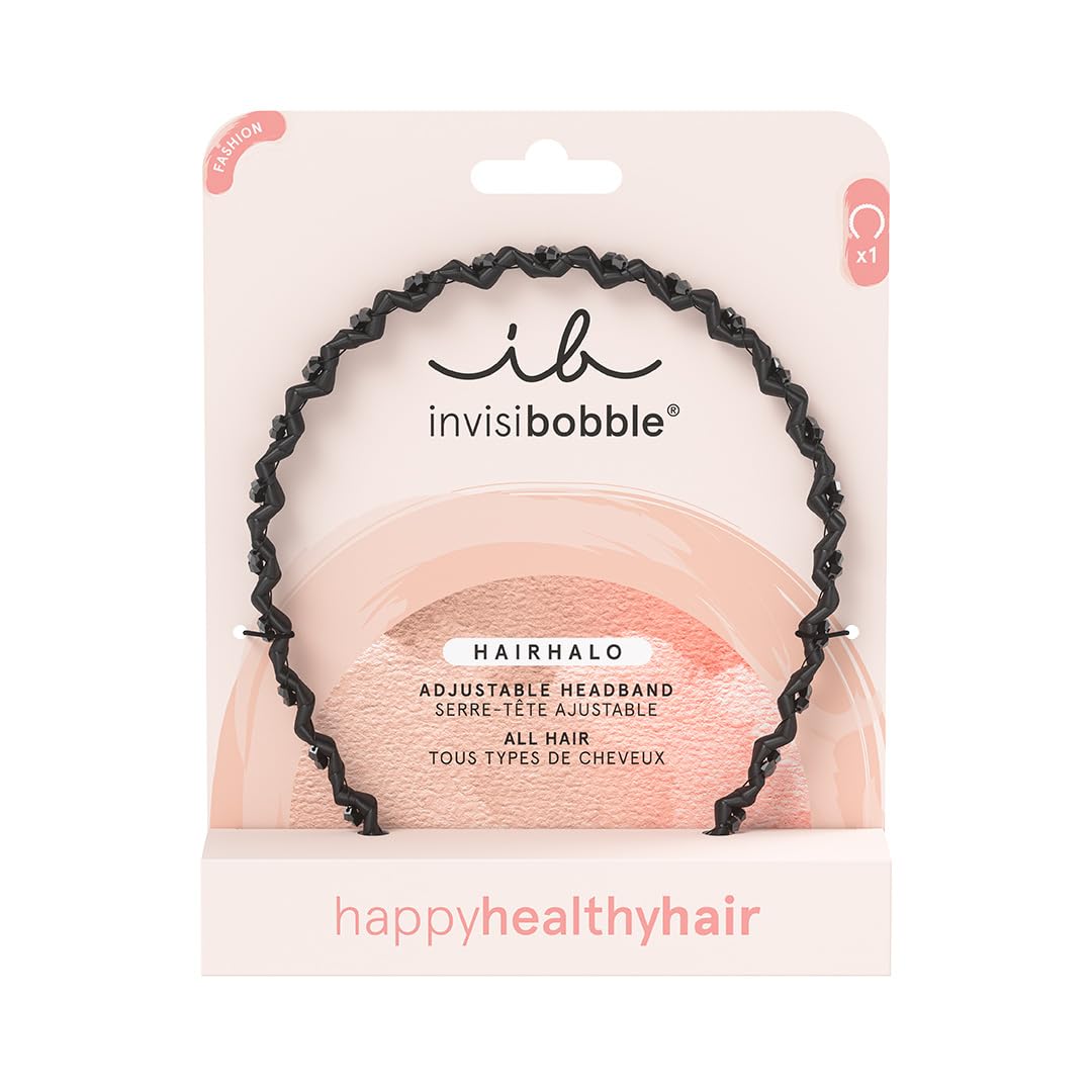 invisibobble HairHalo The Adjustable Headband - True Dark Sparkle - Hairbands Made for Everyone -Worn All Day with No Pain or Uncomfortable Pressure