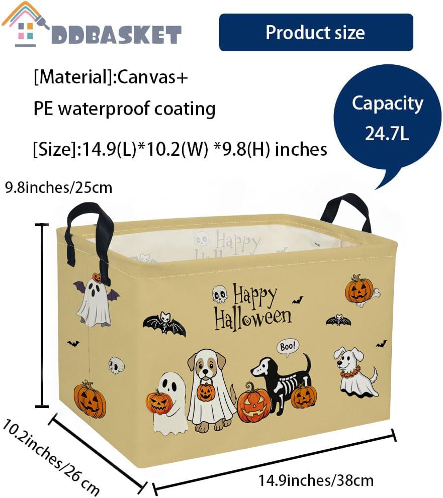 Image of RectangleHalloween Baskets Dog Basket Cute Storage Bin for Room Decor Gift Basket(Dog Halloween)
