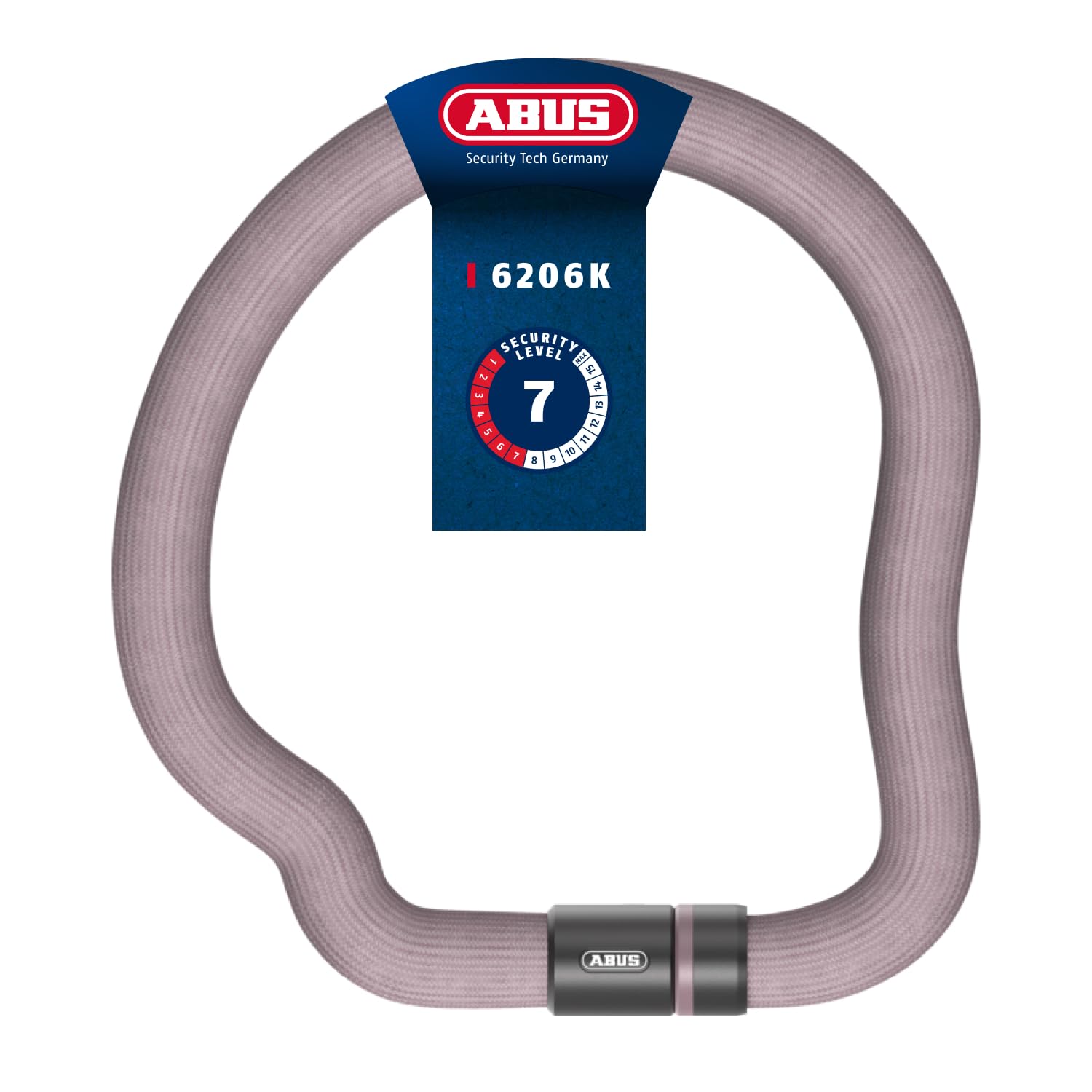 ABUS Kettenschloss Goose Lock – biegsames, klapperfreies Fahrradschloss aus gehärtetem Stahl – 6 mm stark – 110 cm lang – mit Schlüssel – Altrosa