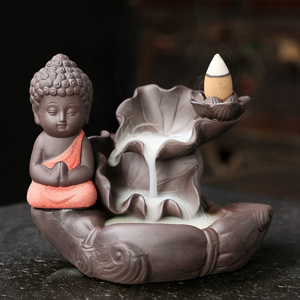 Brûleur d'encens cascade lotus en argile violette pour méditation Tathagata