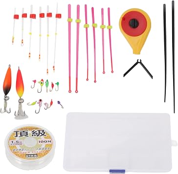 Portable Ice Fishing Pole Top Tips Swim Jigs Hook Set,Mini Fishing Rod Kit Set for Beginner Adults Saltwater Freshwater