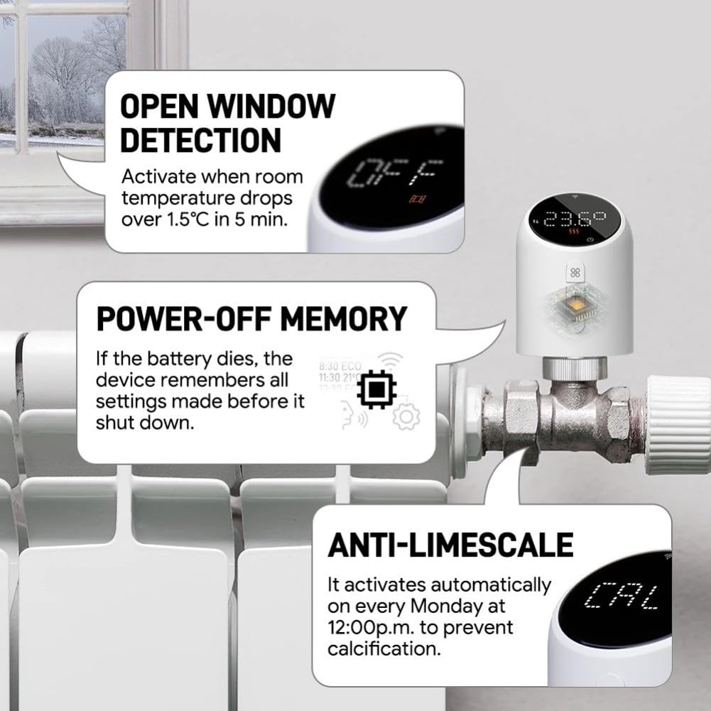Valvola termostatica intelligente per termosifone, WiFi TRV, per app Tuya, display digitale, controllo della temperatura, attuatore per riscaldamento a pavimento