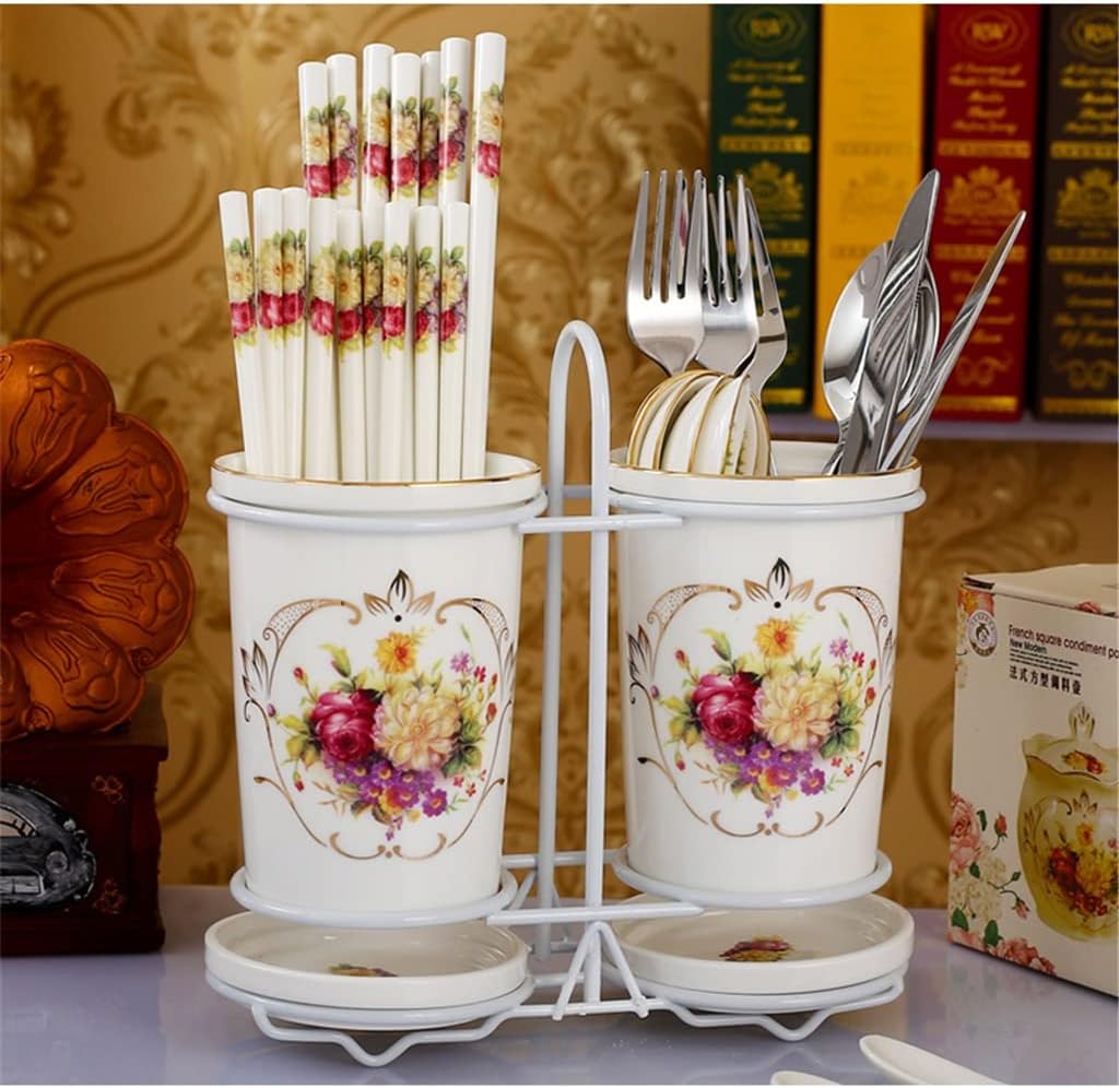 Chopsticks Tube Vertical Hanging Cage Ceramic Drain Household Holder Kitchen Shelf Storage Box(D)