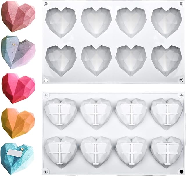 Love Heart Silicone Mold 8 Cavity 3D Diamond Heart MouldChocolate Silicone Dessert Moulds for Ice Cube Soap Cake Dessert DIY Tools